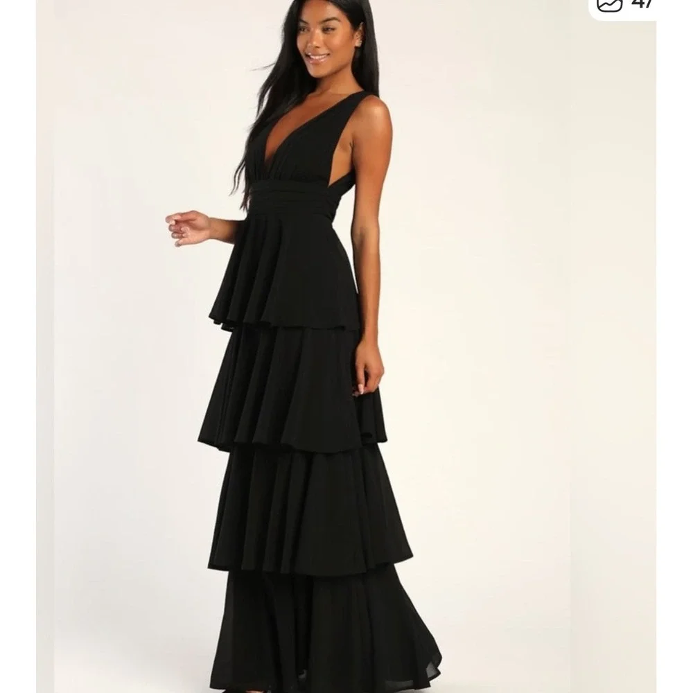 miss circle black dress Miss Circle Women Noreen Black Satin Drop Waist Maxi Sundress main image 1